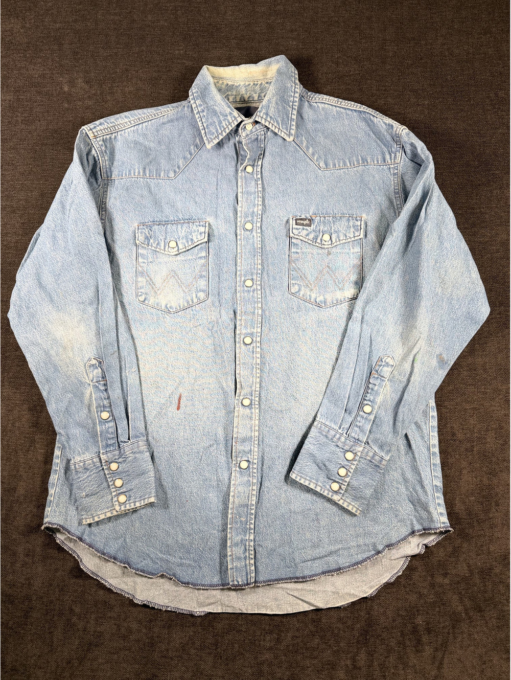 Wrangler Vintage Light Wash Denim Shirt with Button Front